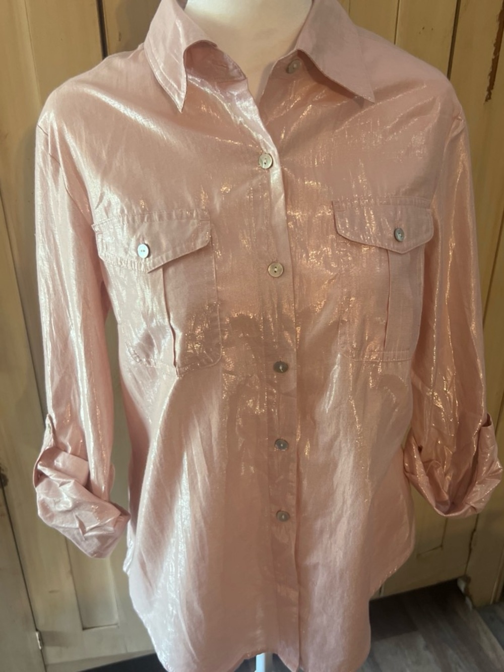 Ruby Rd. Shimmery Light Pink Button-Up Shirt